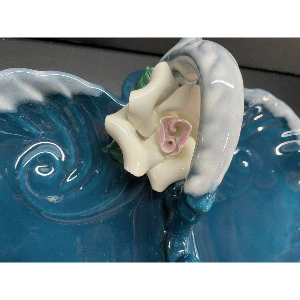 Blue Ceramic Dish With White Flower